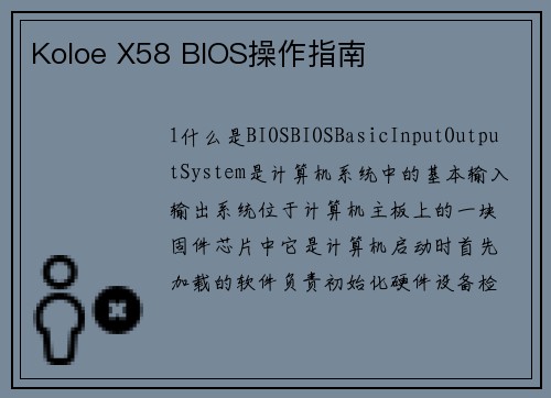 Koloe X58 BIOS操作指南